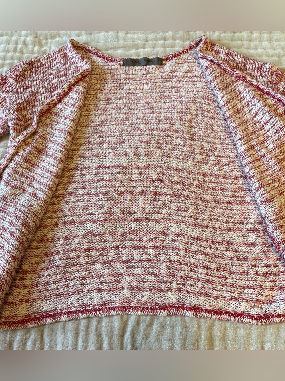 Album di Famiglia Cardigan ML Melange Cotton Blend Rosso White Boxy Open Sweater - Picture 6 of 14